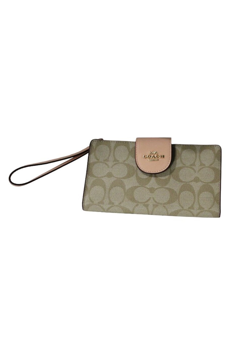Coach NWT Signature Canvas Tech Phone Wallet Blush Pink Wristlet Clutch